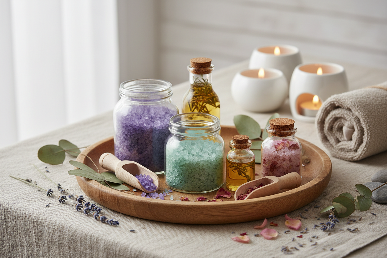 Herbal bath products and bath salts