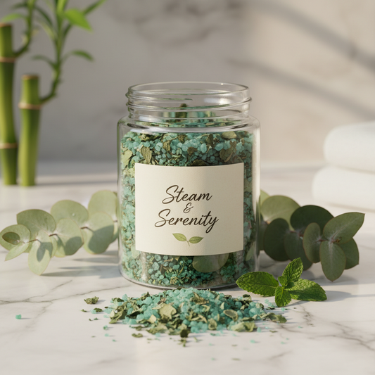 Mint Eucalyptus Herbal & Salt Blend in elegant glass bottle