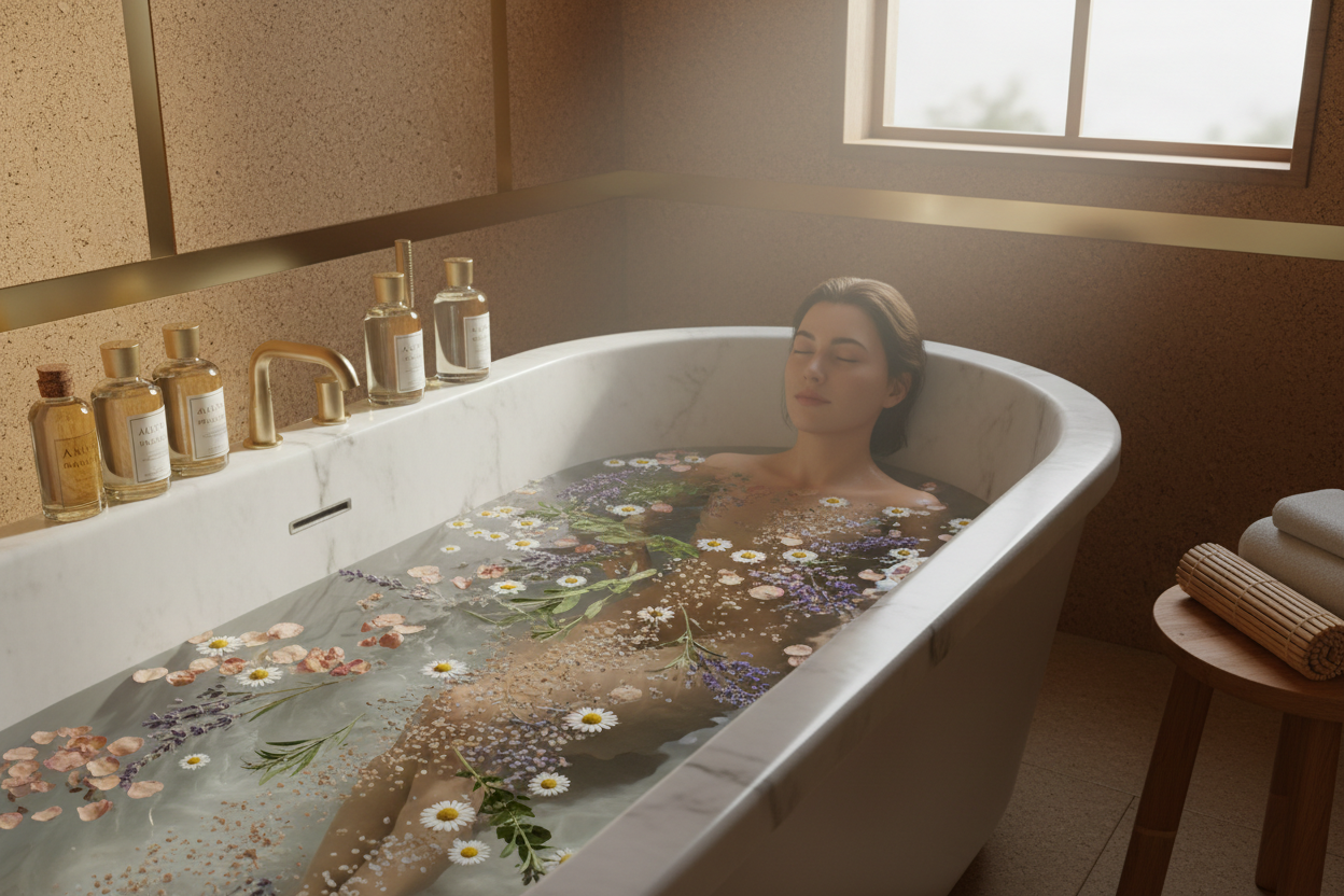 Relaxing bath with herbal products